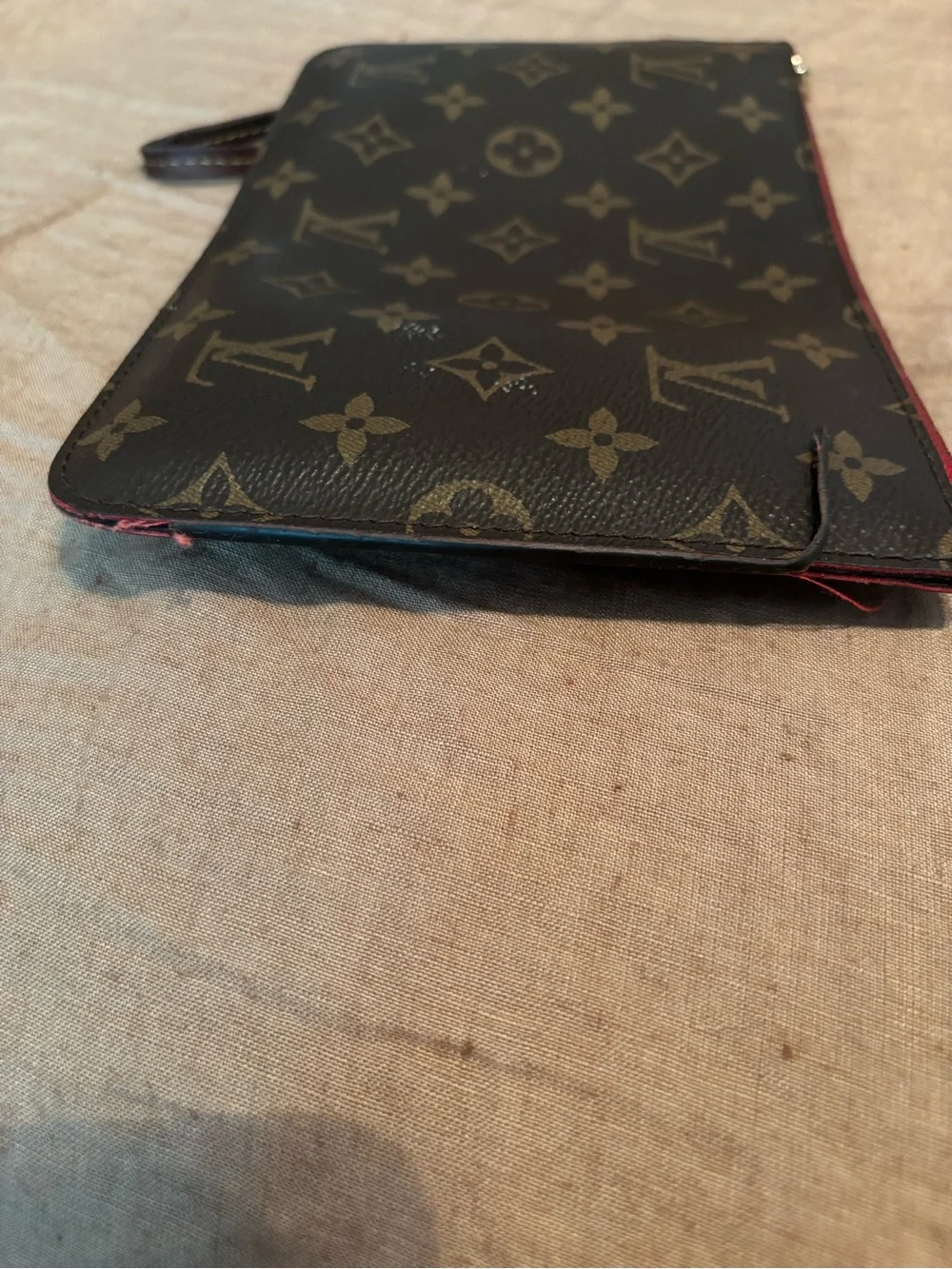 Louis Vuitton Classic Monogram Neverfull Pouch Wristlet - Cerise (Cherry Red)
